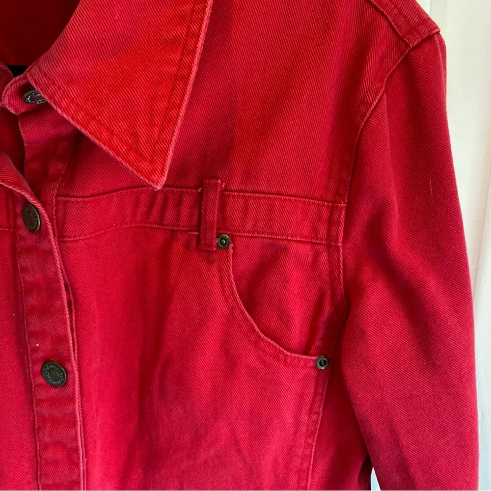 Vtg Newport News Jeanology Long Red Button-Front Denim Coat Dress Patriotic 12 - Picture 5 of 12